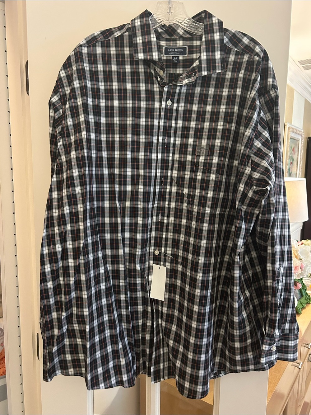 Club Room Black, White and Gray Plaid Button-Down Shirt